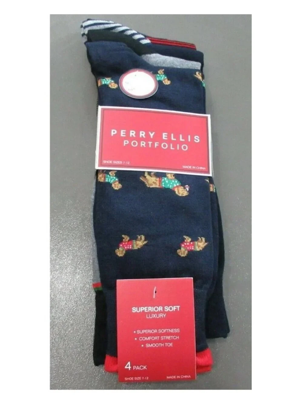 Perry Ellis Portfolio Men's 4-Pair Variety Pack Socks, Dog Multi, Shoe Size 7-12